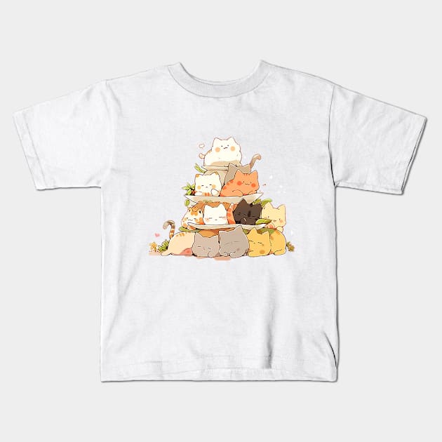 Cute Cat Pile Kids T-Shirt by Pawsitivity Park